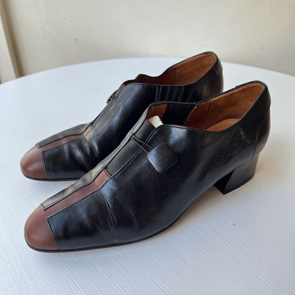 BeautiFeel Black & Brown Leather Block Heel Shoes Size 40 Comfort Style